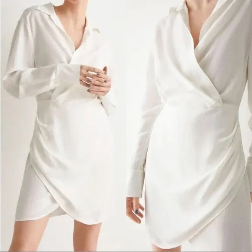 & Other Stories NWT Collared Mini Wrap Dress White Linen Blend